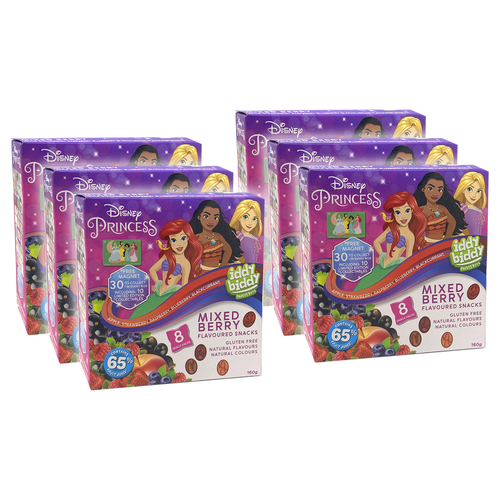 6x 8PK Iddy Biddy Disney Princess Mixed Berry Gummies Snack Pack