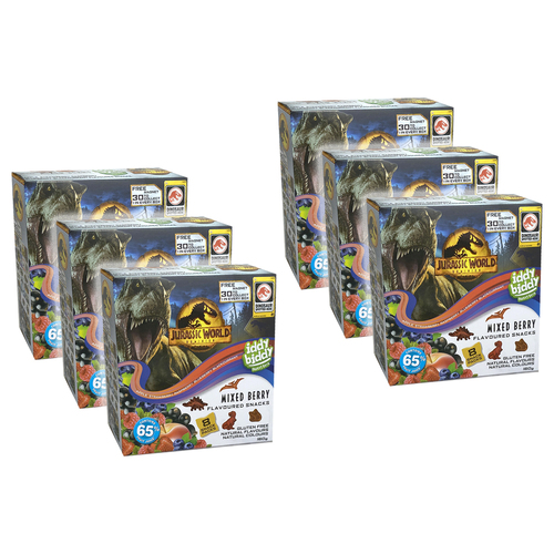 6x 8pk Iddy Biddy Jurassic World Mix Berry Snack