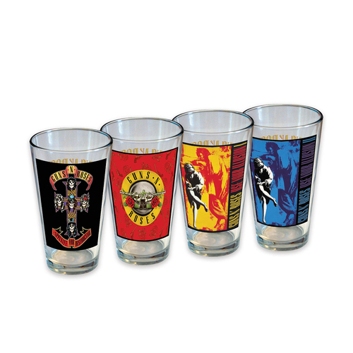 4pc Icup Inc Guns N' Roses Liquor Drinking Pint Glass Set 16oz