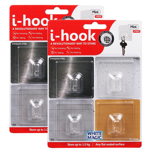 2PK 4pc White Magic i-Hook Mini 47cm Multi-Surface Hook