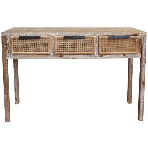 LVD Marco Wood/Rattan/Metal 80x120cm 3-Drawer Console Table Furniture Rect NTRL