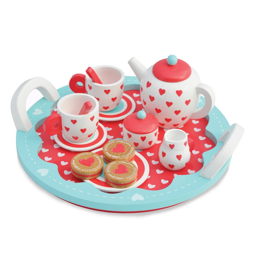 10pc Indigo Jamm Wooden Hearts Tea Set Kids Pretend Play Toy 3y+