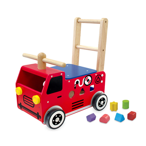 Im Toy 52cm Wood Walk & Ride Fire Engine Sorter Kids Ride-On Toy 12m+