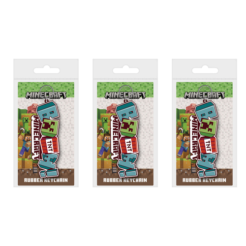 3PK Minecraft Boom! Kids/Childrens Videogame Themed Novelty Rubber Keyring Set