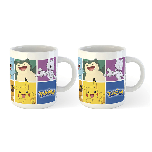 2PK Pokemon Video Game/Cartoon Themed Coloured Mug Collaged Characters 300ml