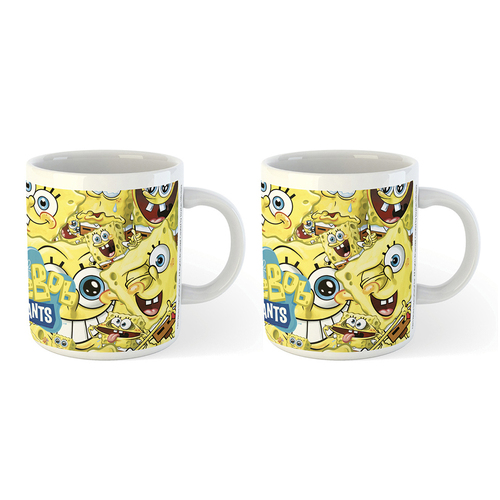 2PK SpongeBob Faces Themed Print Drinking Mug Coffee Cup Gift 300ml