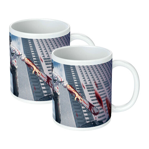 2PK Chainsaw Man Anime/Manga City White Ceramic Printed Mug