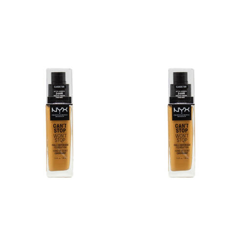 2PK Nyx 30ml Foundation Cant Stop Wont Stop Full Coverage Classic Tan