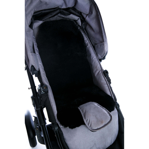 Auskin Tykes Sheepskin Pram Liner Seat Padding 70x30cm - Black