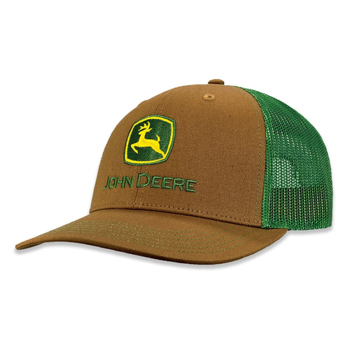 John Deere Trademark Logo Trucker Mesh Cap-Brown/Green