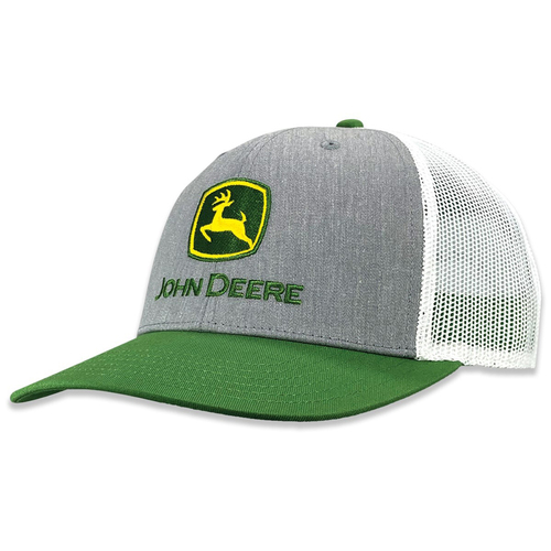 John Deere Trademark Logo Trucker Mesh Cap-Heather Grey/Green/White