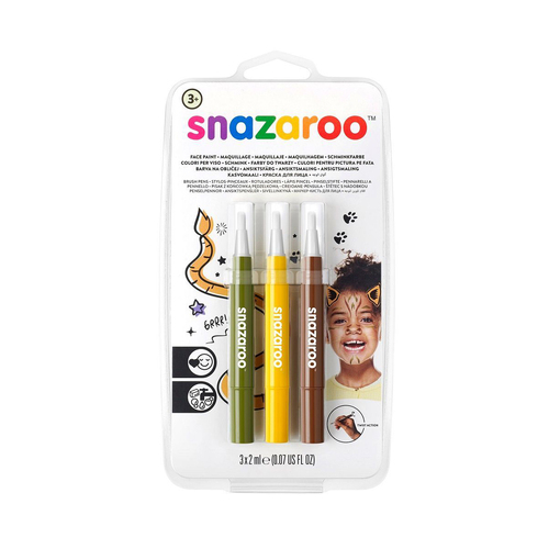 3pc Snazaroo Face Paint Brush Pen Jungle Themed 2ml