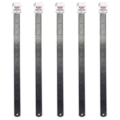 5PK Kent Steel Ruler 450mm Imp/Met Home/School Drawing/Design