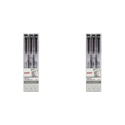 2x 3pc Kent Graphic Fineliner Set  0.3, 0.5, 0.7mm  Marker Storage