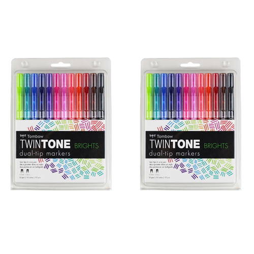 2x 12pc Tombow TwinTone Dual Tip Marker Set - Brights