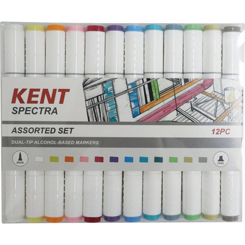 12pc Kent Spectra Graphic Markers Brush Chisel Nib Asst Set 