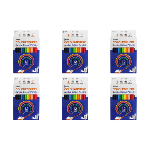 6x 12pc Jasart Coloursphere Jumbo Colour Pencil Set - Hexagonal