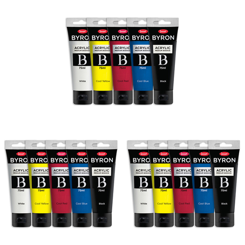 3x 5pc Jasart Byron 75ml Acrylic Pain Tubet Set - Primary Cool