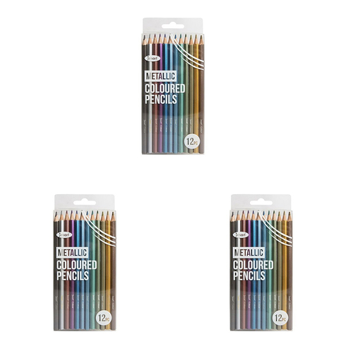 3x 12pc Jasart Studio Art/Craft Colour Pencil Set - Metallic