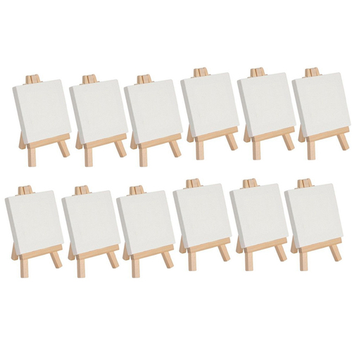 12PK Jasart Academy Mini Easel w/ 7x9cm White Blank Canvas