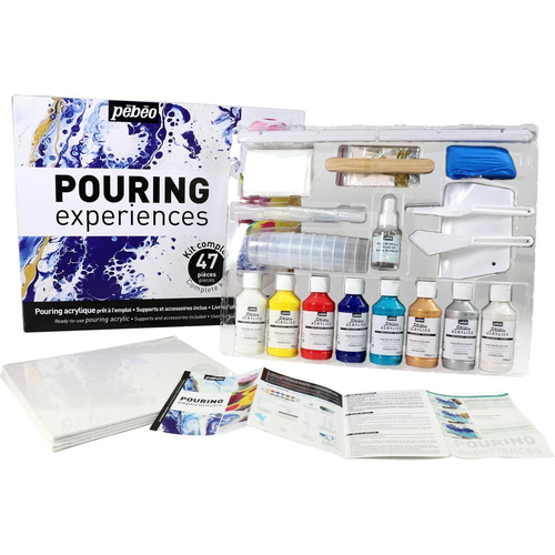 47pc Pebeo Pouring Kit Creative Art Painting Craft Set Liquid Paint