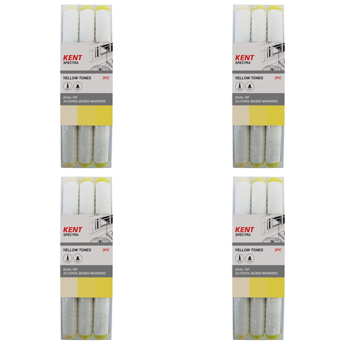 4x 3pc Kent Spectra Graphic Markers Brush Chisel Nib Yellow Set 