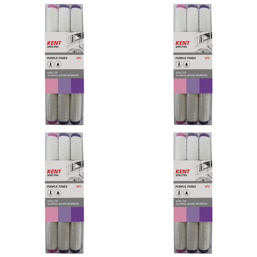 4x 3pc Kent Spectra Graphic Markers Brush Chisel Nib Purple Set 