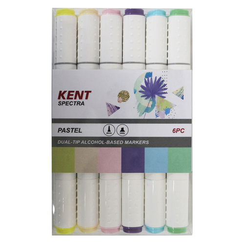 6pc Kent Spectra Graphic Markers Brush Chisel Nib Pastel Set 