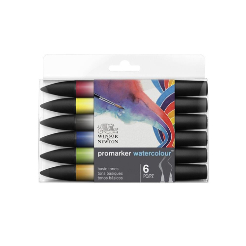 6pc Winsor & Newton ProMarker Watercolour Set - Basic Tones