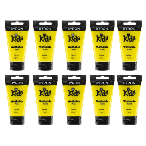 10PK Jasart Byron Kids 75ml Washable Paint Tube - Yellow 3y+