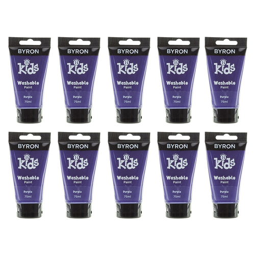 10PK Jasart Byron Kids 75ml Washable Paint Tube - Purple 3y+