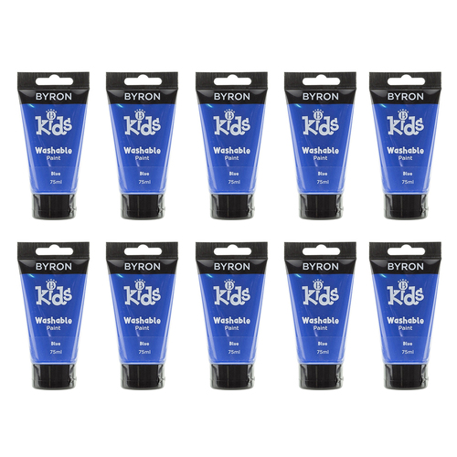 10PK Jasart Byron Kids 75ml Washable Paint Tube - Blue 3y+