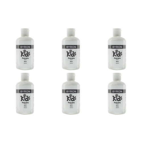 6PK Jasart Byron Kids 250ml Washable Paint Tube - White 3y+