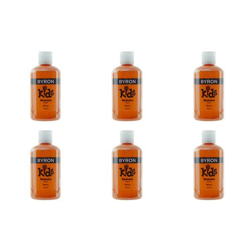 6PK Jasart Byron Kids 250ml Washable Paint Tube - Orange 3y+