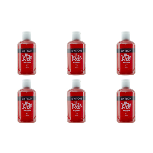 6PK Jasart Byron Kids 250ml Washable Paint Tube - Red 3y+