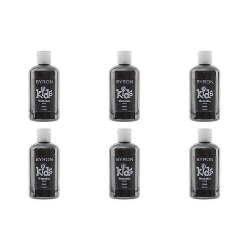 6PK Jasart Byron Kids 250ml Washable Paint Tube - Black 3y+