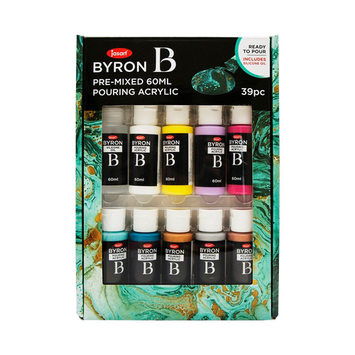 10pc Jasart Byron 60ml Acrylic Pouring Paint & Silicone Oil Set