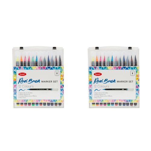 2x 12pc Jasart Water-Based Real Brush Marker Set w/ Case