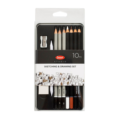 10pc Jasart Studio 2B/6B/8B Graphite Sketching/Drawing Charcoal Pencil Set