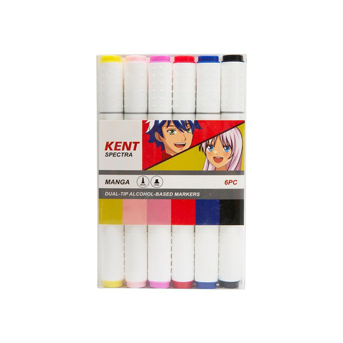 6pc Kent Spectra Graphic Markers Brush Chisel Nib Manga Set 