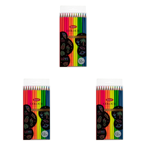 3x 12pc Jasart Studio Art/Craft Colour Pencil Set - Neon