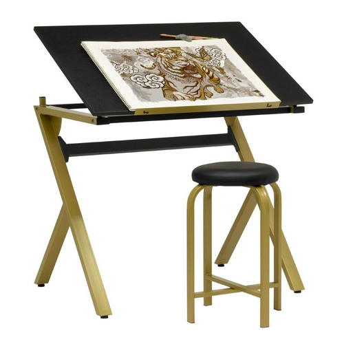 Artfusion Steel Stellar Drawing Table w/ Stool 91x60cm - Gold/Black