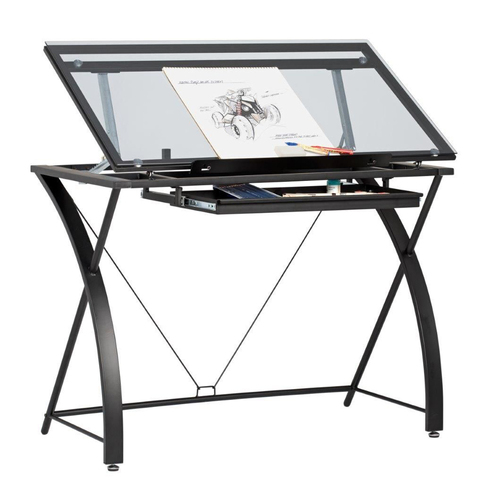 Artfusion Steel/Glass Polaris Studio Table w/ Drawer 103x60cm - Black