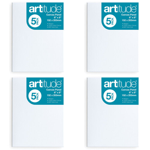 4PK 5pc Artitude Cotton Canvas Panel 6x8'' For Oil/Acrylic Painting