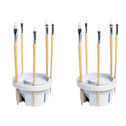 2PK Jasart Oil/Solvents/Water Painting Brush Tub/Holder 16cm - Light Grey