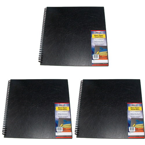 3PK Jasart 140GSM Wire Bound 8x8" Black Paper Visual Diary