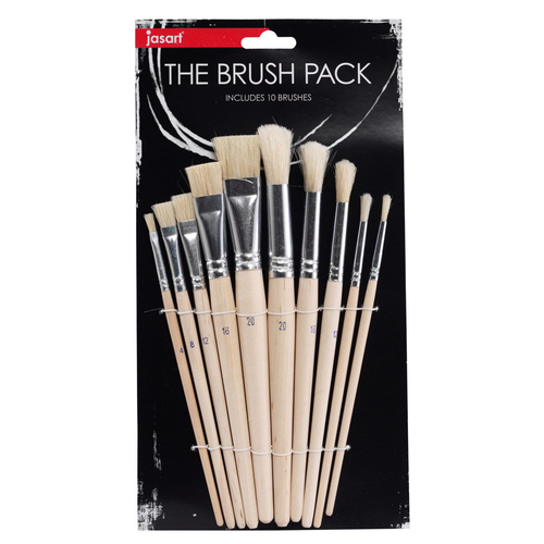 10pc Jasart Brush Pack Round & Flat Hog Bristle Brush Set