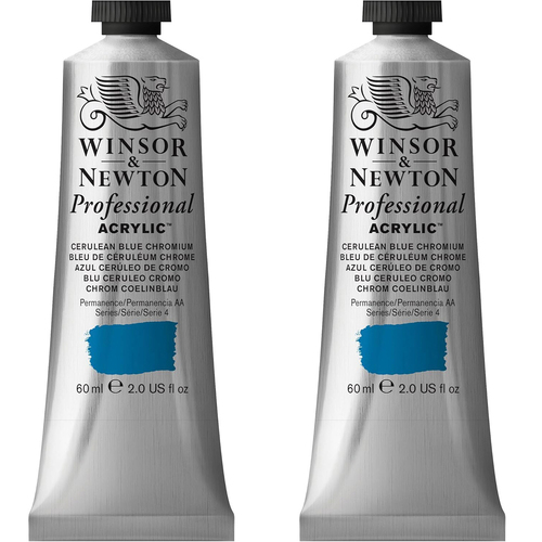 2PK Winsor & Newton 60ml Pro Acrylic Colour Tube Cerulean Chromium Blue S4