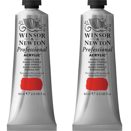 2PK Winsor & Newton 60ml Professional Acrylic Colour Tube Pyrrole Red S4