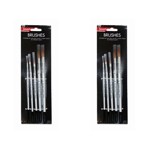 2x 5pc Jasart Pony/Goat Wooden Round Painting Brush Set - Silver